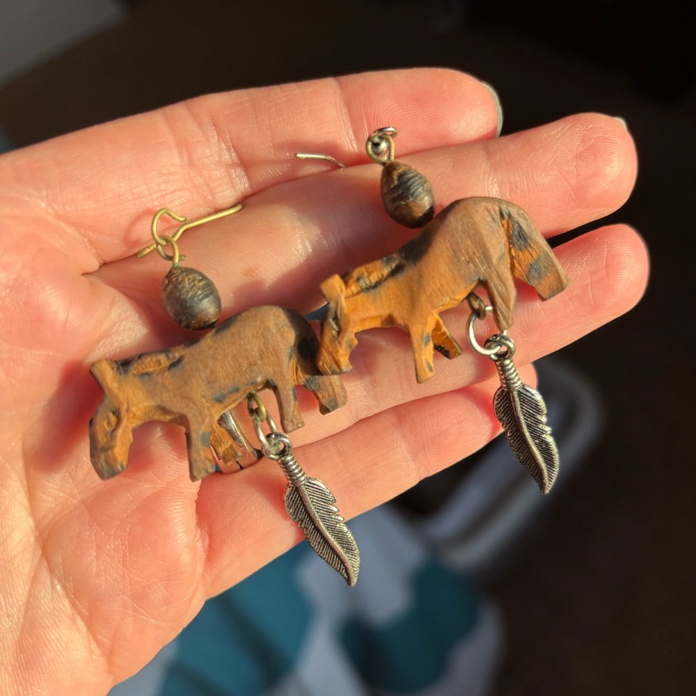 Handmade hand carved African animal earrings